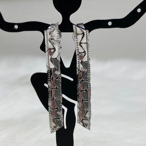 Vintage Silver Tone Chain Clip-On Earrings Disco 70s